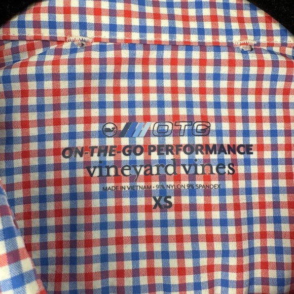 Vineyard Vines Mens blue and red plaid performance Button Up shirt sz XS OTG - Picture 2 of 5